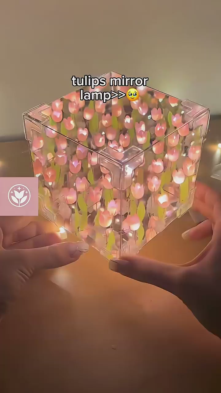 Lámpara espejo de tulipanes, diseño colorido con luces LED, ideal para decoración. Material acrílico.